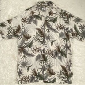 PIERRE Cardin Men’s Hawaiian Shirt | Large | Olive Green & White